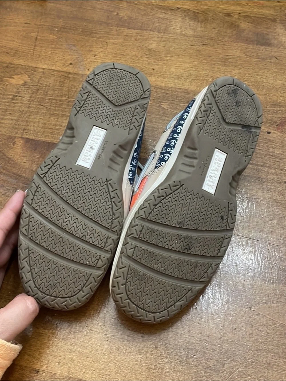 Sperry Two-Tone Tan and Coral Boat Shoes, Semi New, Sz. 3.